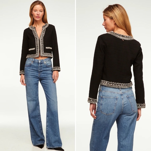 Misa Los Angeles Jackets & Blazers - MISA Los Angeles Curtis Tweed Embellished Jacket in Black Size XS